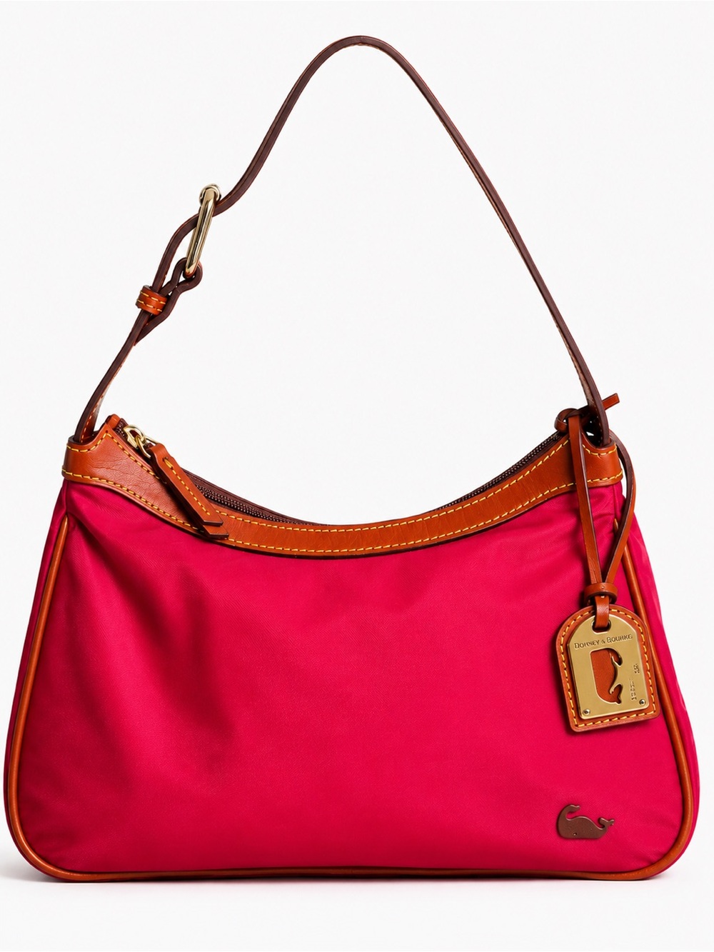 Dooney & Bourke Pink Nylon Hobo Shoulder Bag British Tan Leather